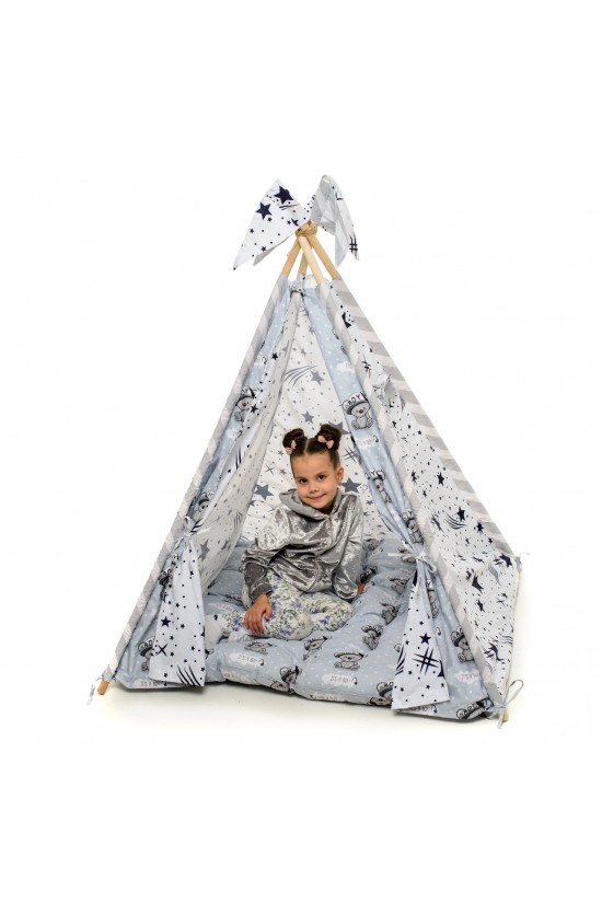 Вигвам детская игровая палатка Kospa Мишки 160х115х115 см Silver