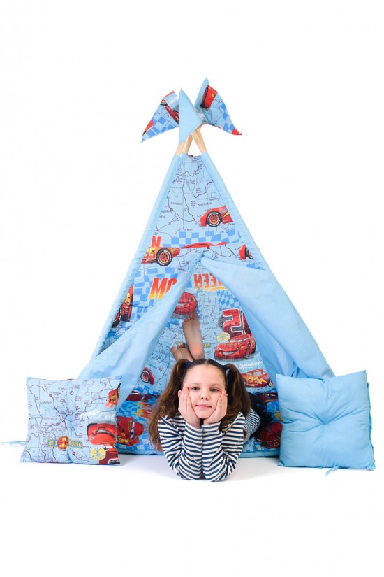 Вигвам детская игровая палатка Kospa Тачки 160х115х115 см Голубой