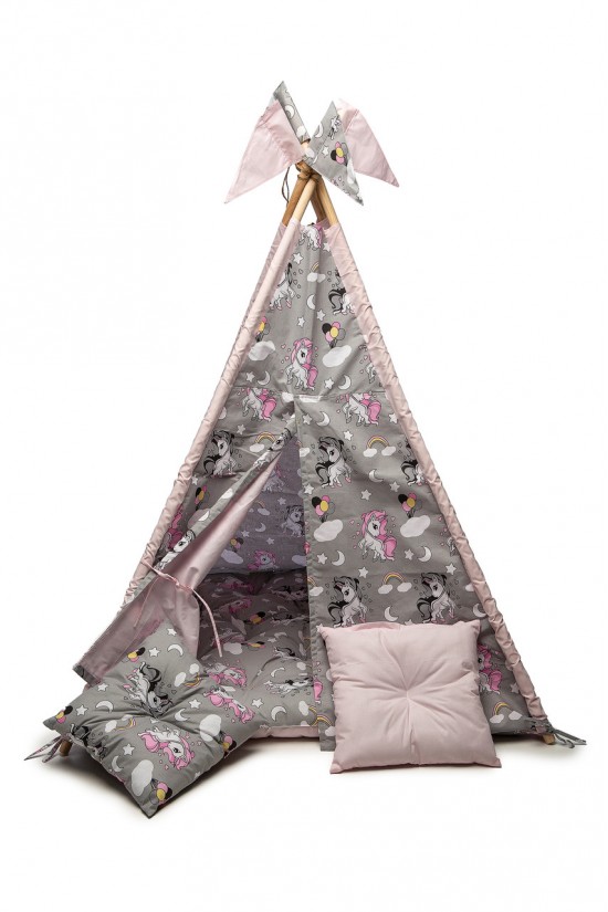Вигвам детская игровая палатка Kospa Пони 160х115х115 см Серый с розовым