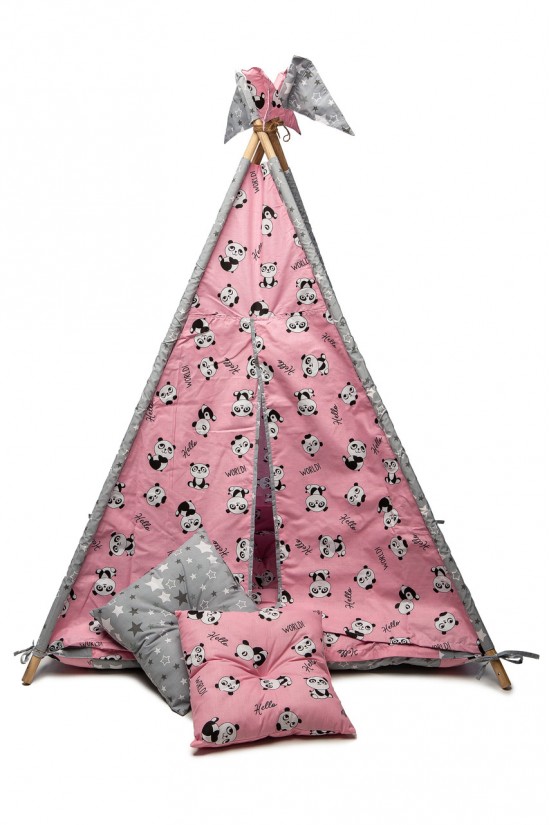 Вигвам детская игровая палатка Kospa Панда 160х115х115 см Розовый с серым